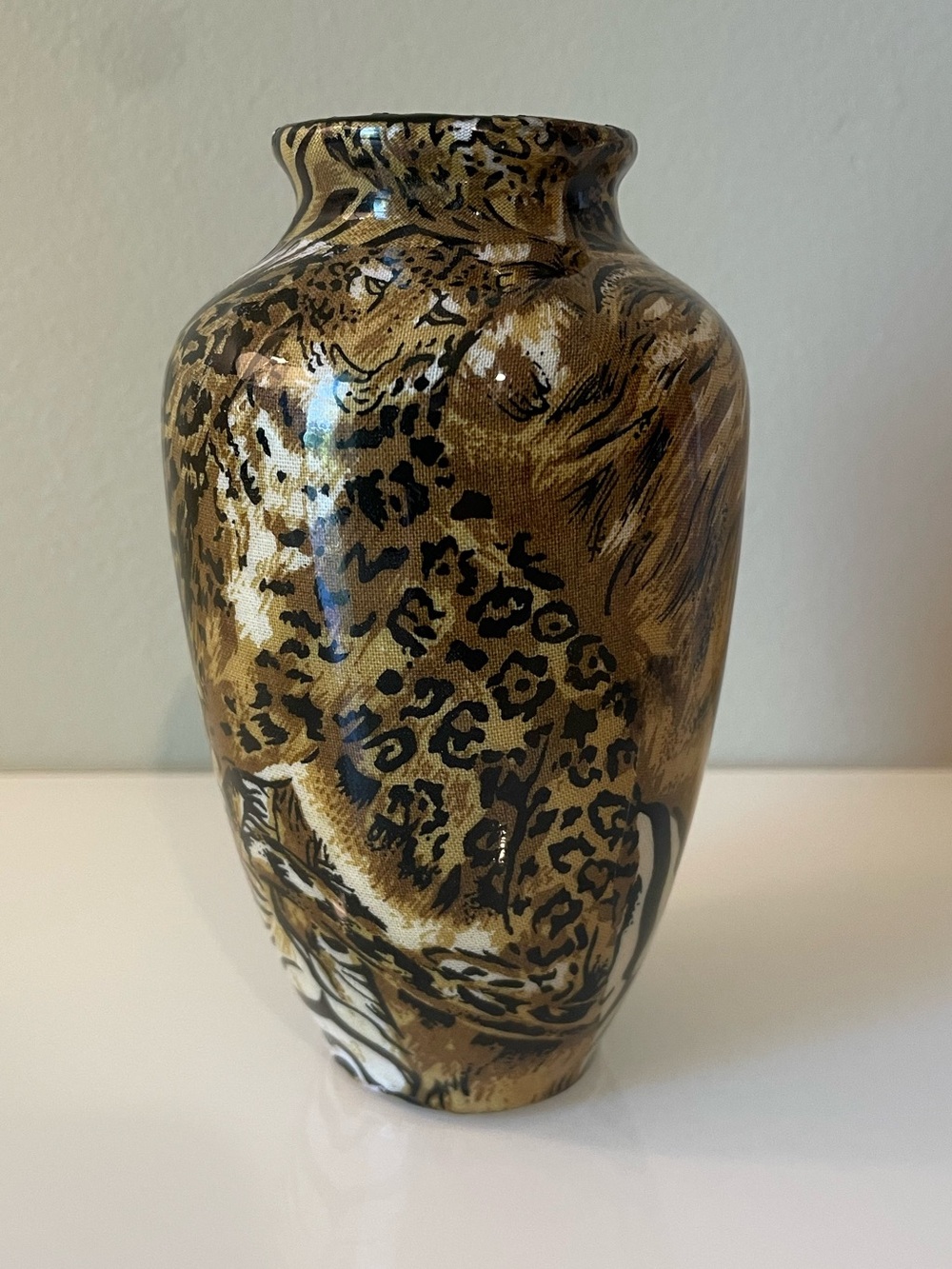 Vintage La Vie African Animal Safari Collage Ceramic Vase